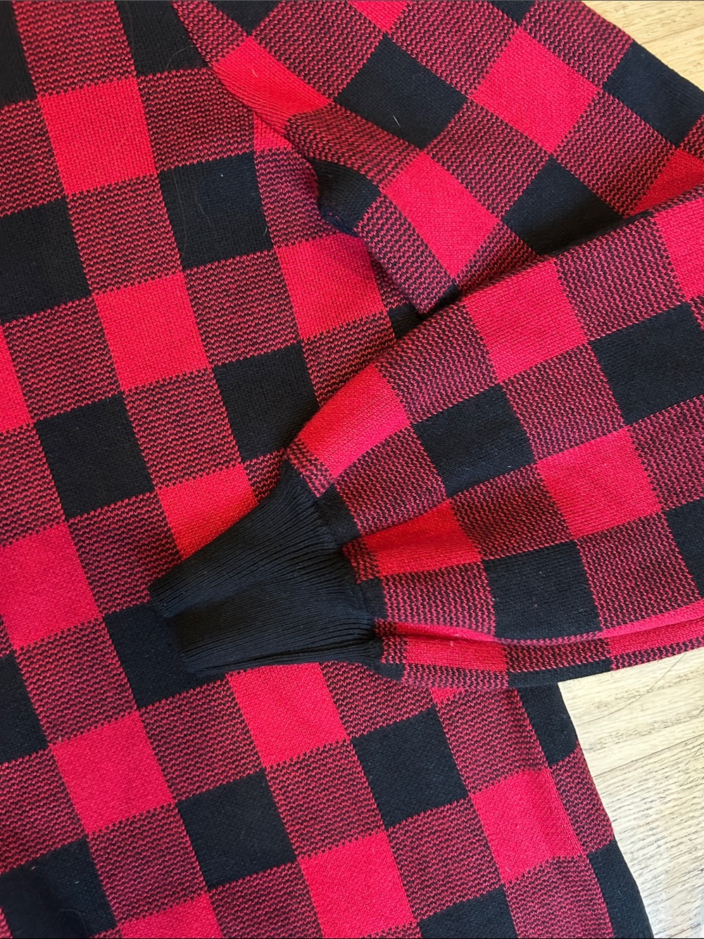 Plaid Crewneck Sweater in Red and Black - Casual Knit Top - Picture 3 of 7
